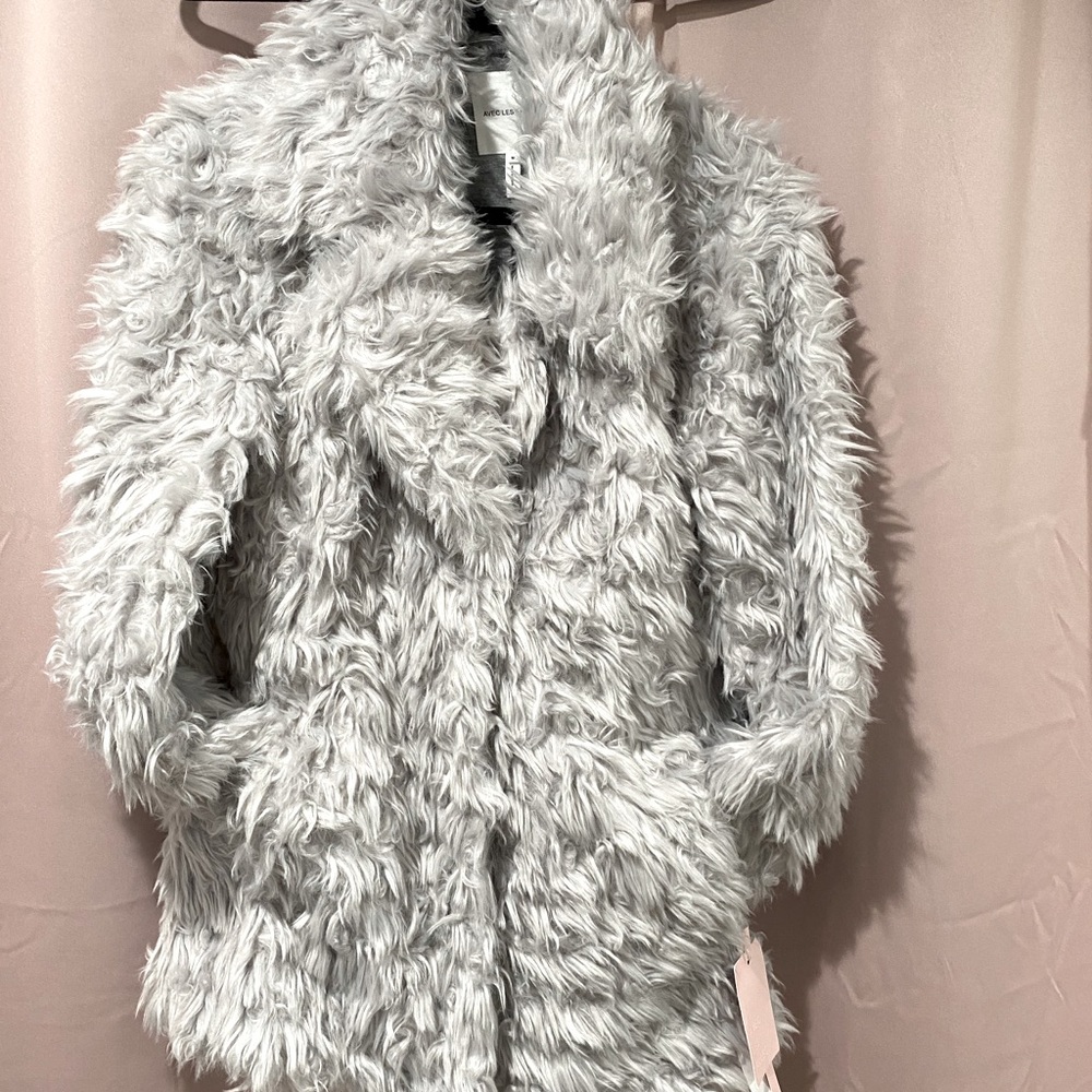 Avec Les Filles faux fur gray coat BRAND NEW